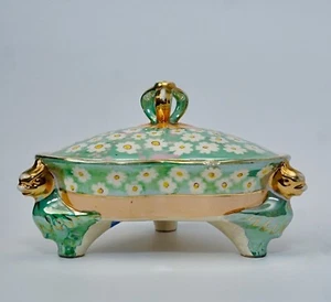 Japanese Vintage Chintz Candy Nut Dish w/ Lid Floral Porcelain in 3 Sections - Picture 1 of 10