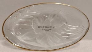 Glass Oval Candy Dish Flower Orchid Splendor Home Beautiful Clear Frosted - Picture 1 of 8