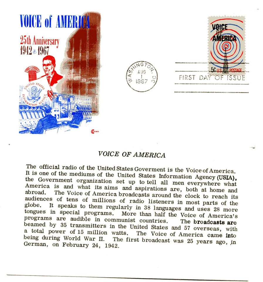 1329 Voice of America, Cover Craft Cachets, CCC, FDC - Image 1 of 1