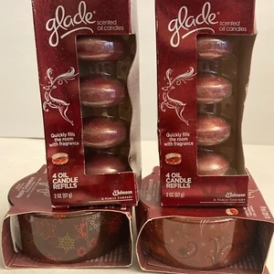 Glade Scented Oil 2 Glass Candle Holders & 2 Refills Apple Cinnamon Discontinued - Picture 1 of 13