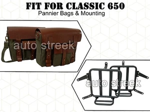 For Royal Enfield Classic 650 CANVAS & LEATHER PANNIER BAGS WITH MOUNTING D9 - Picture 1 of 7