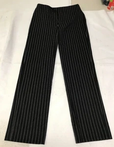 GUNEX Per Perlie Italian Wool Blend BLACK Striped DRESS PANTS, Size 12 - Picture 1 of 9