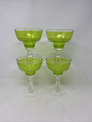 Набор из 4 прочных акриловых пластиковых прозрачных и зеленых стаканов Margarita с пузырьками - Изображение 1 из 4