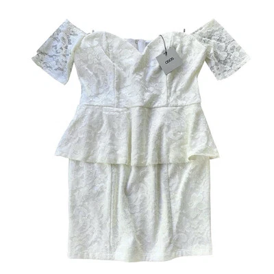 New ASOS Lace Peplum Off-Shoulder Cocktail Bridal Dress Cream Ivory Size US 12 - Image 1 of 4