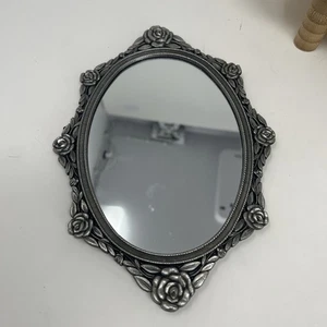 Vintage Ornate Metal Wall Mirror Roses Floral Design Velvet Back Frame - Picture 1 of 6