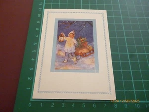 MARGARET W. TARRANT BOY WITH LAMP/SLEDGE VINTAGE UNWRITTEN CHRISTMAS CARD *RARE* - Picture 1 of 5
