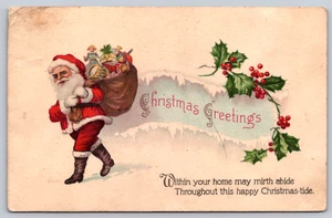 Postcard Christmas Greetings Within Your Home May Mirth Abide Santa Claus Toys - Picture 1 of 2