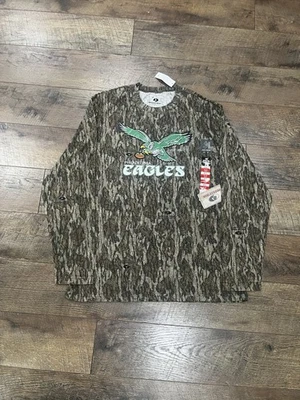 MOSSY OAK NEW Vintage Philadelphia Eagles Kelly Green Tree Camo Crewneck Long Sleeve XL MO