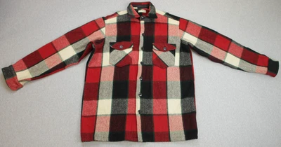 LL Bean Shirt Mens L (16-16.5) Red Black Buffalo Plaid Heavy Wool Hunting - Image 1 of 4