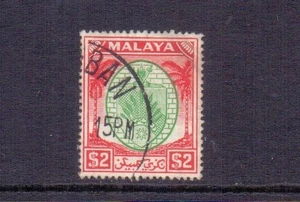 MALAYA - NEGRI-SEMBILAN 1949 $2 GREEN & SCARLET SG61 FINE USED CAT £50 - Picture 1 of 2