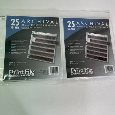 Print File Archival Preservers 35mm Negative Sleeves 25 pages 35-6HB 2 Packs NEW - Image 1 of 4