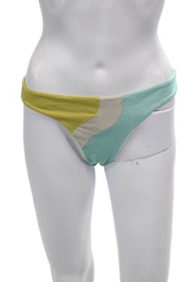 Parte inferior de bikini PilyQ para mujer tejida metálica ondulada completa verde amarillo talla grande Foto 1 de 4