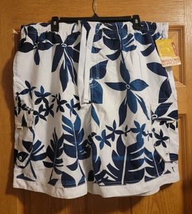 NWT Mossimo Men's Swim Trunks Size XL Blue/White Floral Surf Board Shorts - Picture 1 of 13