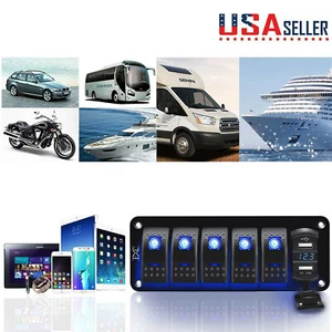 6 Gang Toggle Rocker Switch Panel Dual USB Fit for Car Boat Marine RV Truck LED - Picture 1 of 9