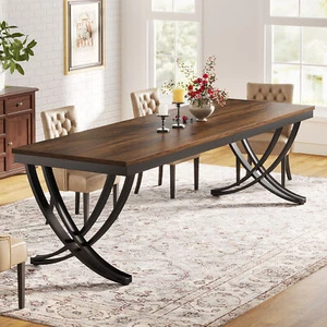 79" Rustic Brown Dining Table Large Rectangular Dinner Kitchen Table for 6 to 8 - Picture 1 of 6