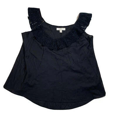 KENAR Top Sz S Black Cotton / Silk Lace Neck A Line Sleeveless - Image 1 of 4