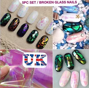 Nail Wraps Foil Broken Glass 5pieces Set Shattered Mirror Aurora Effect Mermaid - Picture 1 of 12