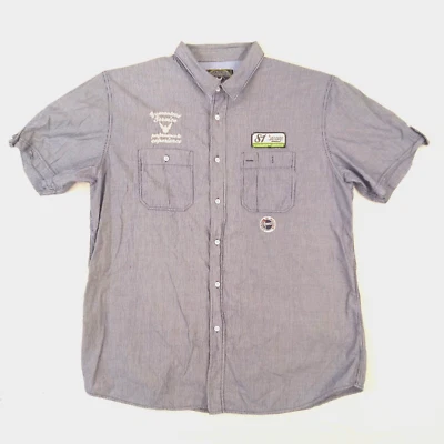 Company 81 Garage Service Shirt Mens 2XL SS Button Front Blue Striped Pockets - Image 1 of 4