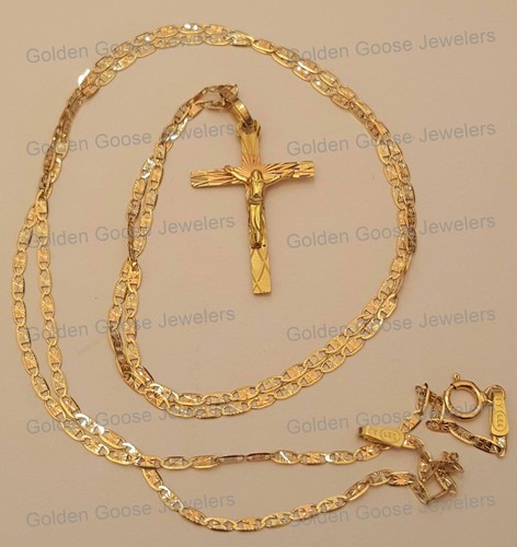 Ciondolo croce Gesù crocifisso vero oro giallo rosa 14 kt catena Valentino 18 pollici