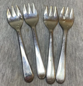 Set di 4 forchette ostriche Sheffield England placcate argento vintage 3 poli 5 pollici - Foto 1 di 8