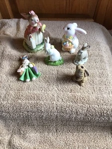 Lot (6) Easter Omnibus 1983 Bone China Rabbit Handmade Ceramic Figure Figurines - Picture 1 of 16