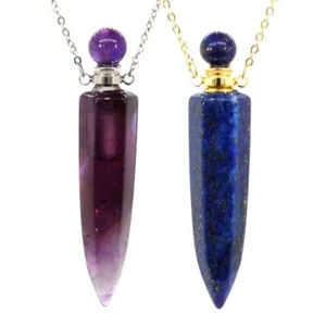 Natural Crystal Quartz Hexagonal Pyramid Stone Perfume Bottle Pendant Necklace - Picture 1 of 28