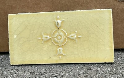 Antique Victorian Fireplace Ceramic Glossy Tile Floral 3 X 6” Hamilton Ohio - Image 1 of 4