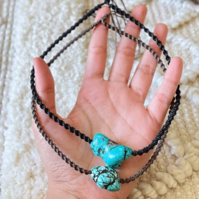 Handmade Natural Tibet Turquoise Bohemian Macrame Choker Reiki Crystal Necklace - Image 1 of 4