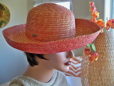 ATTRACTIVE SCALA ORANGE STRAW HAT WIDE BRIM TO ROLL UP OR DOWN  22" - Image 1 of 4