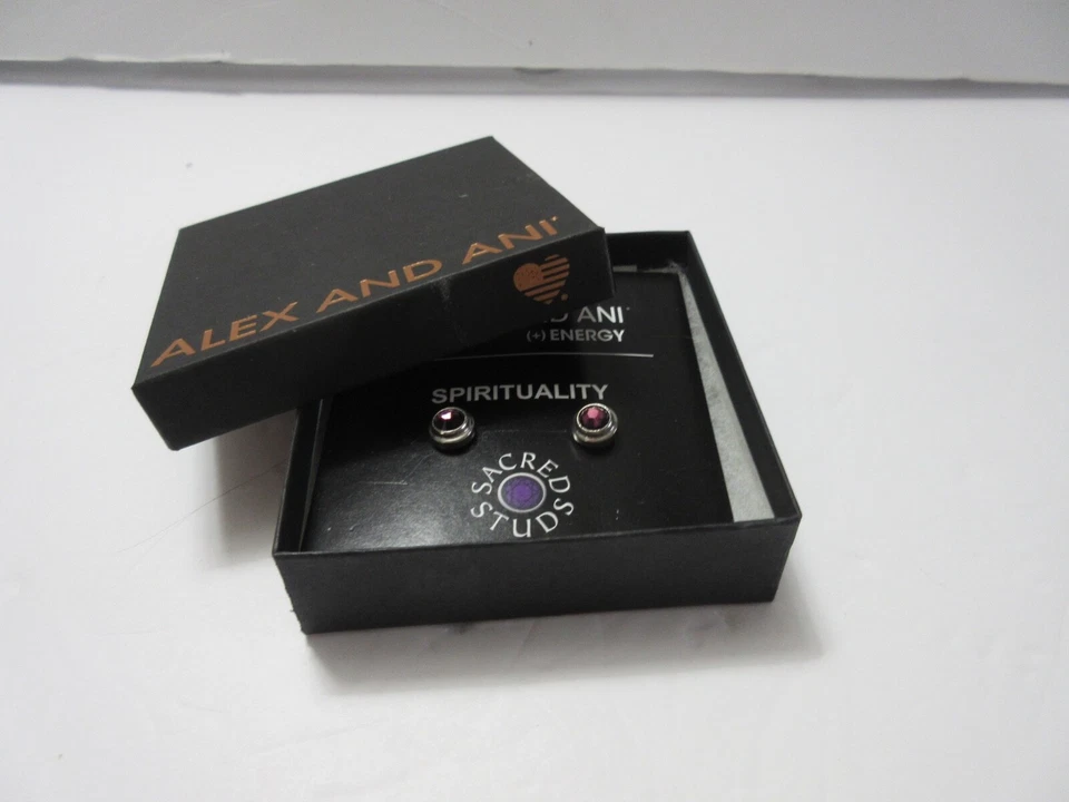 Pendientes perforados Alex and Ani Sagrados Tachuelas Espiritualidad Amatista - NUEVO Foto 1 de 4