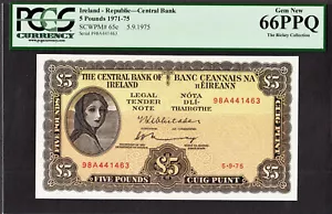 Ireland Lady Lavery 5 Pounds Dated 5-9-1975 Pick-65c GEM UNC PCGS 66 PPQ - Picture 1 of 2