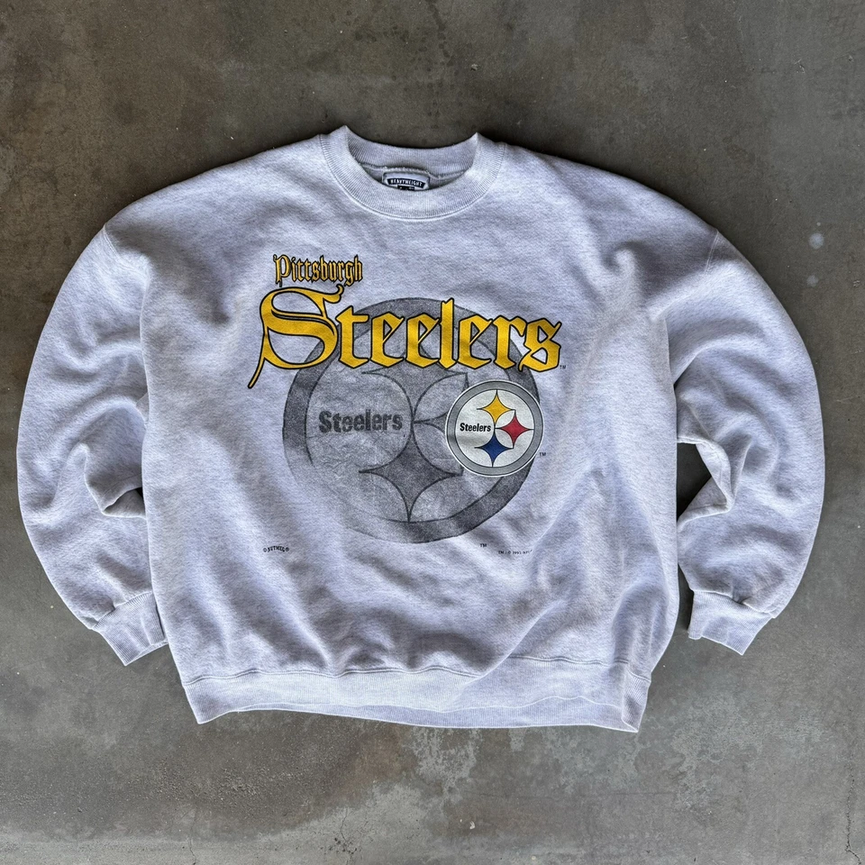 Vintage Pittsburgh Steelers Old English Mens 1995 Sweater NFL Gray Lee Sport 2XL - Imagem 1 de 4