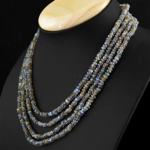 277.00 CTS NATURAL UNTREATED 4 LINE LABRADORITE FACETED BEADS NECKLACE (RS) - Picture 1 of 3