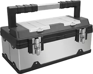 19" Stainless Steel &Plastic Portable Storage Tool Box Organizer with Metal Lock - Picture 1 of 12