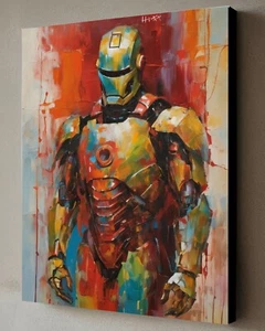 Iron Man Abstraktes Gemälde mit Echtheitszertifikat - gerahmte Leinwand 40x30cm signiert Hitt - Bild 1 von 2