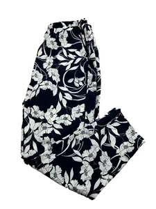 NWT Eloise by Anthropologie White on Black Floral Pants Womens Medium R Pull-On - Picture 1 of 6