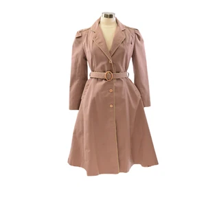 Vintage Neutral Pink Piped Belted Coat Womens M Long Coats Weather Beaters Mod - Picture 1 of 7