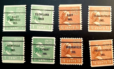 SCOTT # 805 , 839  &  840 -  8  PRECANCELED M & G WSHINGTON  STAMPS -- F / VF - Image 1 of 4