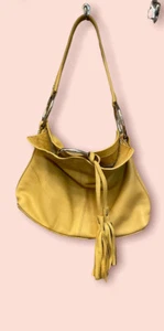 Leather Shoulder Bag Alfani Super Soft Leather Golden Yellow Magnetic Close Bag - Picture 1 of 12