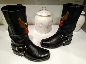 Harley-Davidson Men's Darren Eagle Black Leather Motorcycle Boots Very Clean - Picture 1 of 7