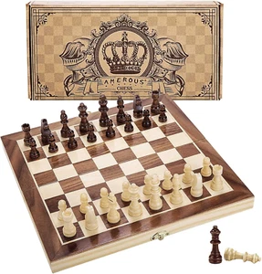 AMEROUS 12" x 12" Magnetic Wooden Chess Set for Kids and 6 up Age, 2 Bonus - Picture 1 of 12