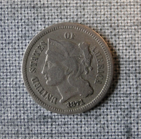 1871 THREE CENT NICKEL CORONET HEAD COIN ~ LOW MINTAGE Cover