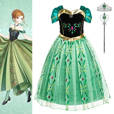 Girls Kids Party Cosplay Fancy Dress up Princess Frozen Anna Costume Outfit Suit - Image 1 of 4