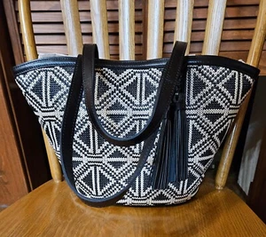 Patricia Nash Woven Marconia Tote Shoulder Bag, Natural/Black P768519 - Picture 1 of 7