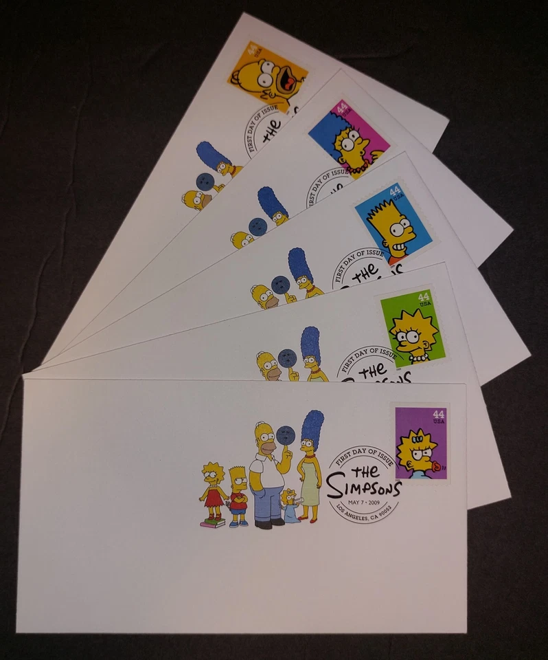 First Day of Issue,The Simpsons,Set of 5 With Envelopes May 7, 2009. - Image 1 of 1