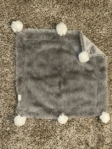 HTF Mud Pie Mudpie Gray White Pom Pom Balls Security Blanket/Lovey - Picture 1 of 3