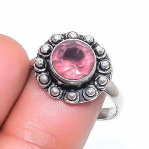 Faceted Pink Amethyst Gemstone Handmade 925 Sterling Silver Jewelry Ring 8.5" H4 - Picture 1 of 6