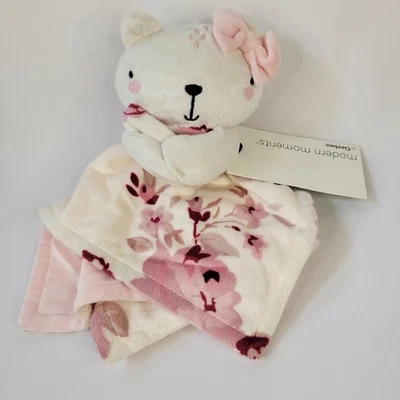 Manta de seguridad moderna Gerber blanca gatito gato felpa rosa rosa floral bebé Foto 1 de 4