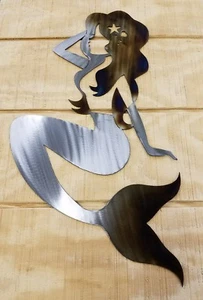 Meerjungfrau Metall Wandbild Plasmaschnitt Dekor Geschenkidee Maritim Fisch Krabbe Ozean Strand - Bild 1 von 2