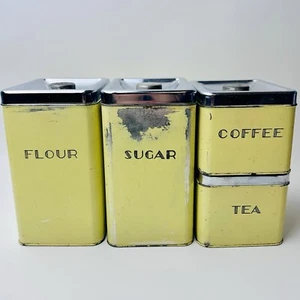 Juego de botes de cocina de metal esmaltado amarillo vintage MCM Garner Ware con tapas - Imagen 1 de 10